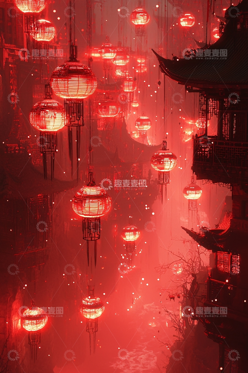 高清大图下载【趣麦麦图】红灯笼古镇夜景