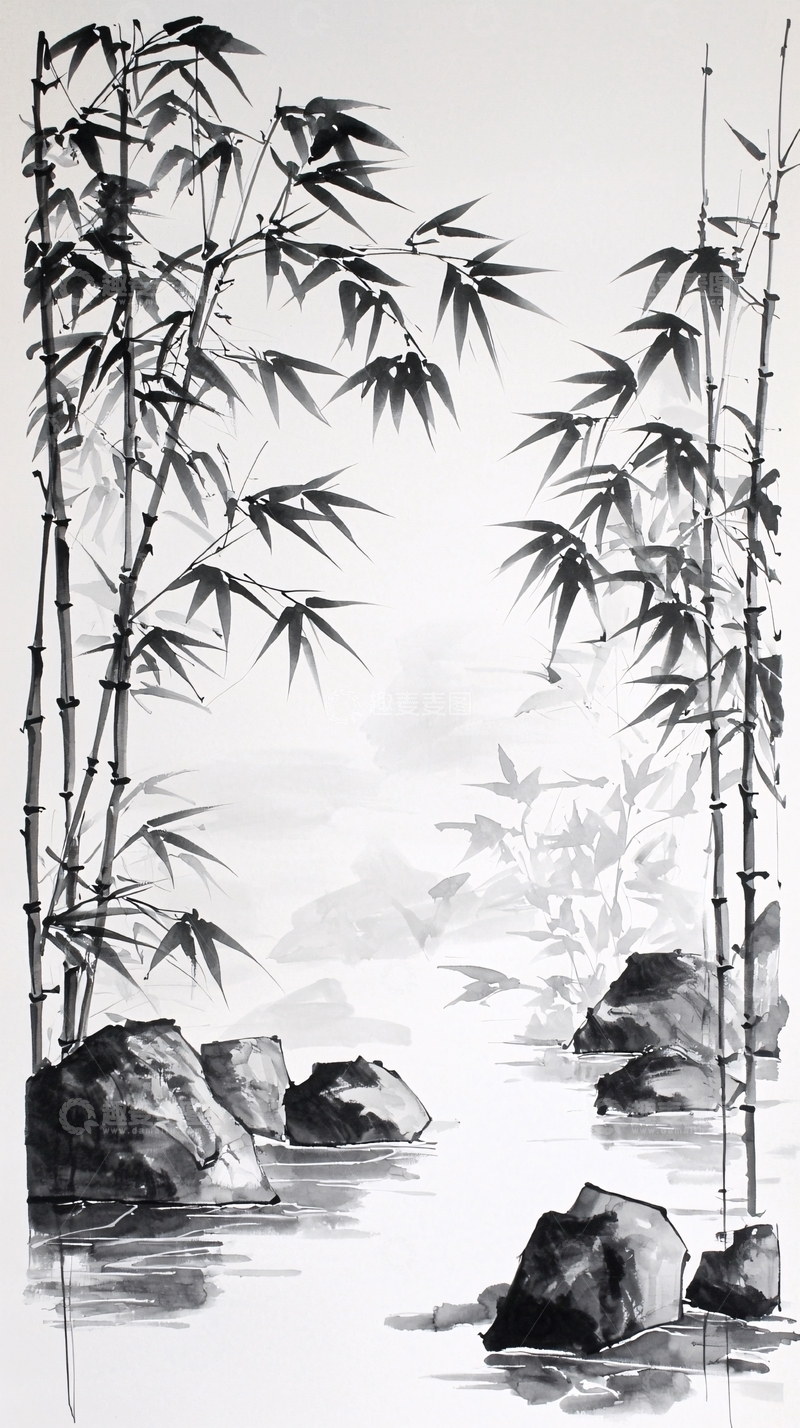 高清大图下载【趣麦麦图】水墨竹林