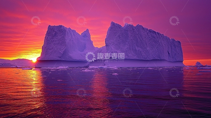 高清大图下载【趣麦麦图】极地冰山日落