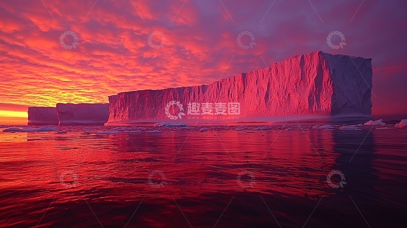 高清大图下载【趣麦麦图】极地冰川夕阳红