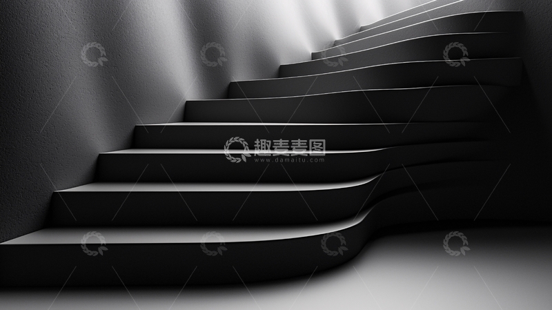 高清大图下载【趣麦麦图】黑色弯曲楼梯