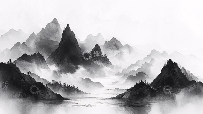 高清大图下载【趣麦麦图】水墨山水画600