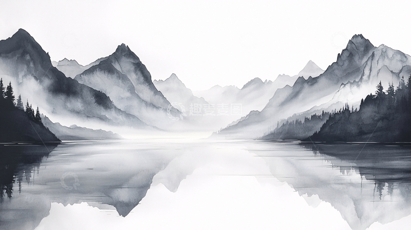 高清大图下载【趣麦麦图】水墨山水画599