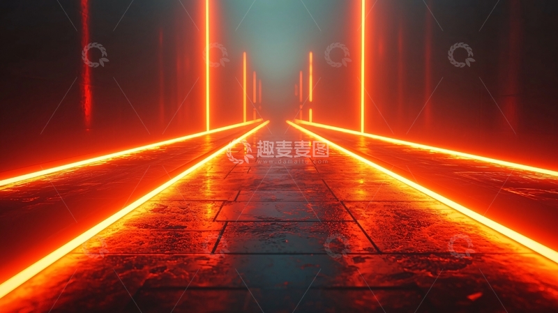 高清大图下载【趣麦麦图】黑暗中橙色霓虹灯走廊