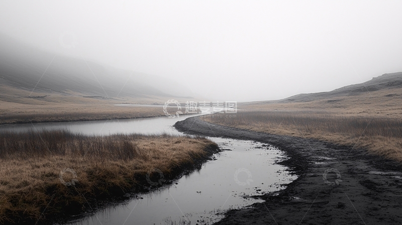 高清大图下载【趣麦麦图】雾气弥漫的荒野小溪