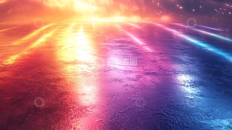 高清大图下载【趣麦麦图】炫彩光线反射湿地面