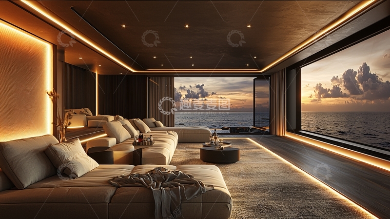 高清大图下载【趣麦麦图】极简现代风格海景客厅
