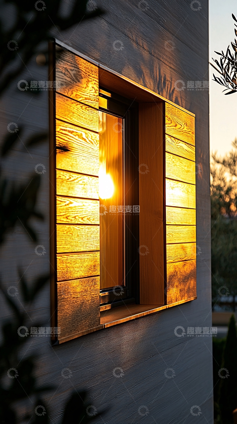 高清大图下载【趣麦麦图】日落余晖下的木质窗格