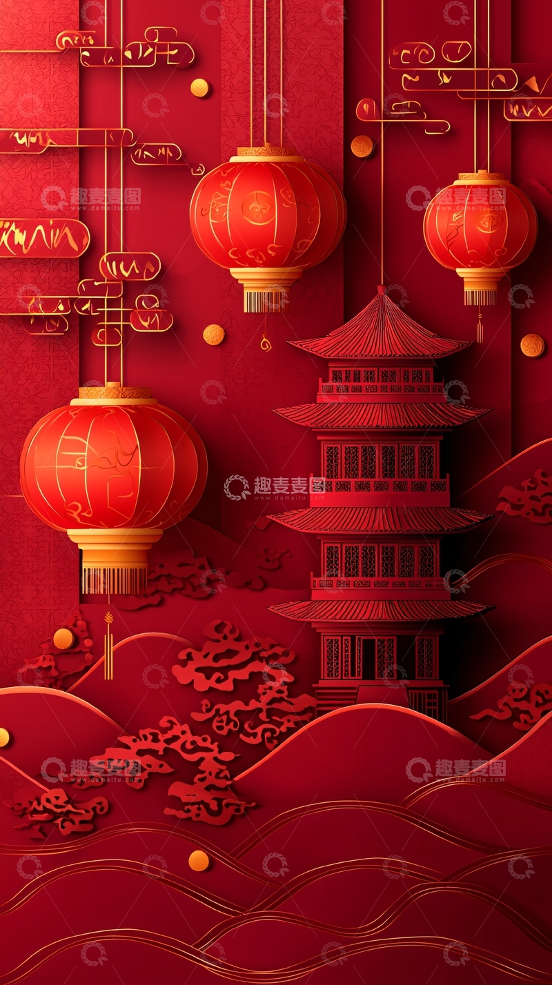 高清大图下载【趣麦麦图】红色喜庆的中国风场景