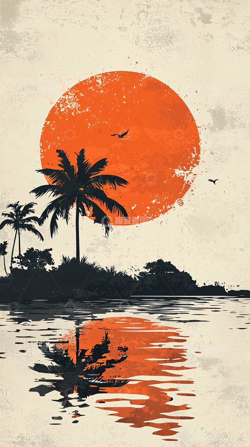 高清大图下载【趣麦麦图】日落棕榈树海边风景
