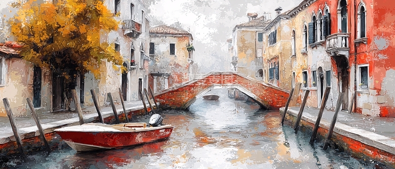 高清大图下载【趣麦麦图】威尼斯小船秋景