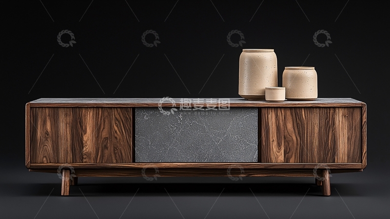 高清大图下载【趣麦麦图】现代简约胡桃木电视柜