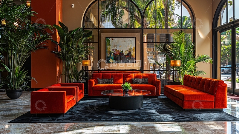 高清大图下载【趣麦麦图】酒店大堂红色沙发