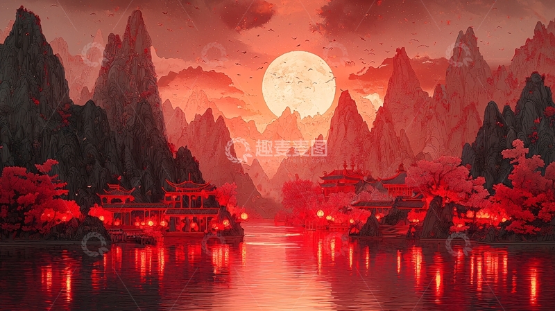 高清大图下载【趣麦麦图】血月山河图