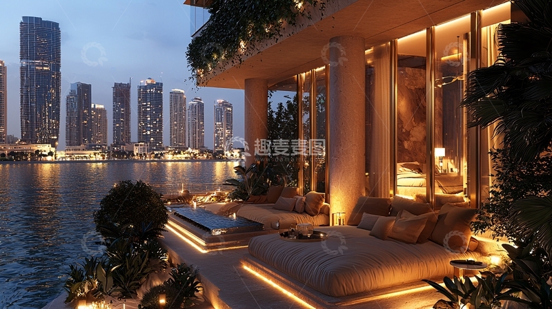 高清大图下载【趣麦麦图】夜景豪宅海景别墅