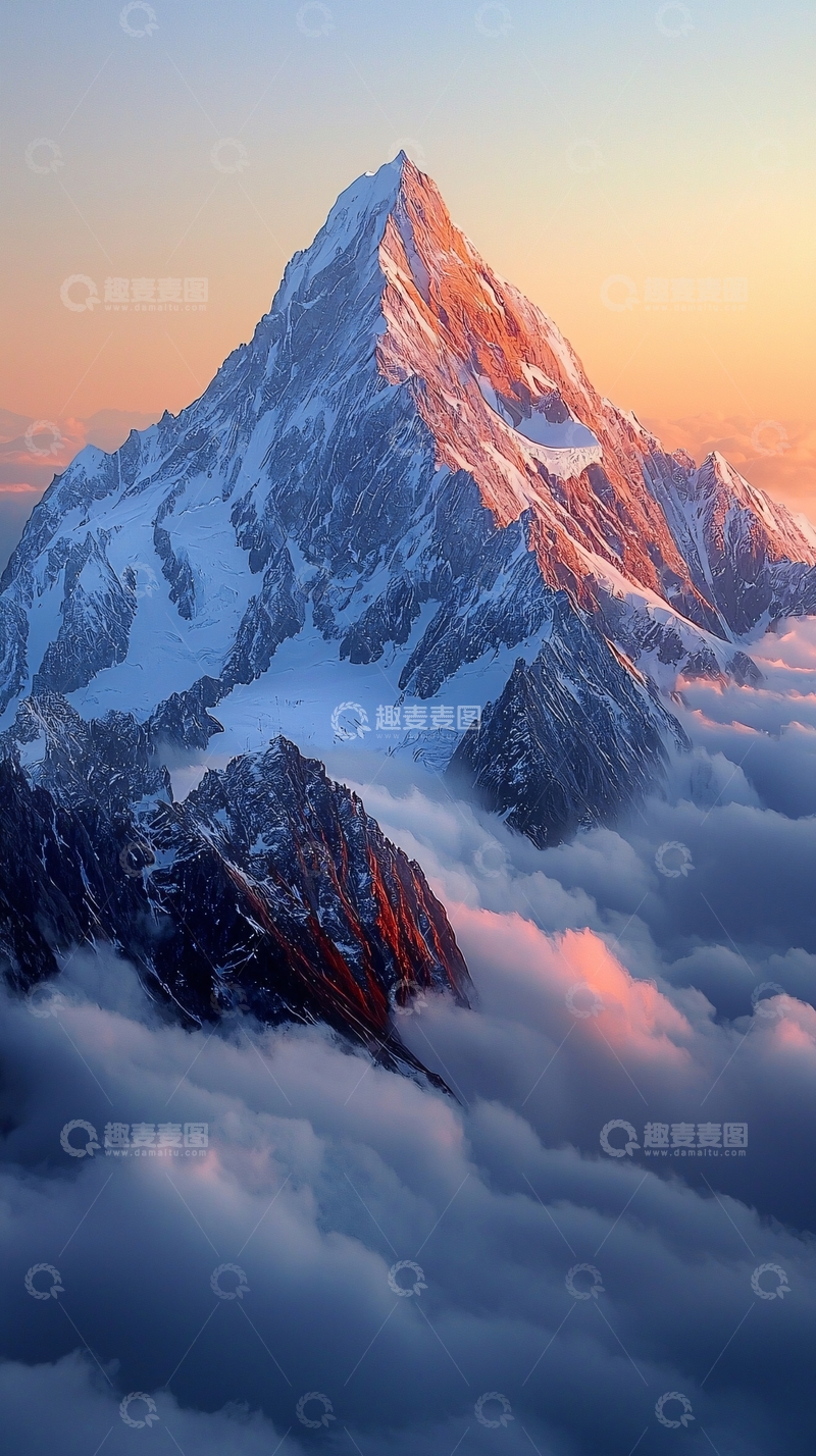 高清大图下载【趣麦麦图】云海之上的雪山日落