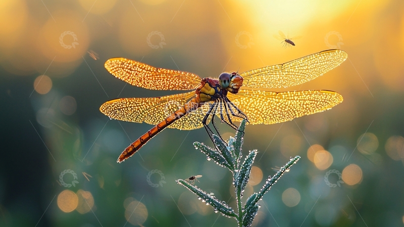 高清大图下载【趣麦麦图】清晨阳光下的蜻蜓