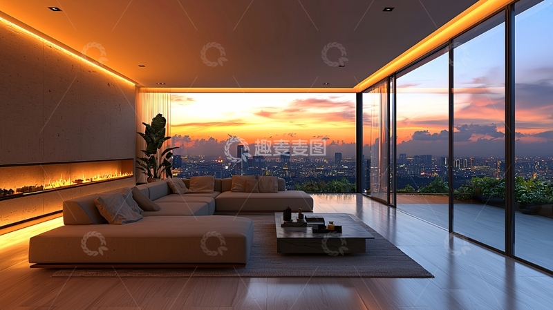 高清大图下载【趣麦麦图】现代简约客厅夜景