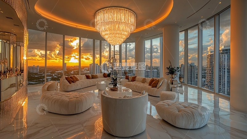 高清大图下载【趣麦麦图】现代奢华公寓落日景观