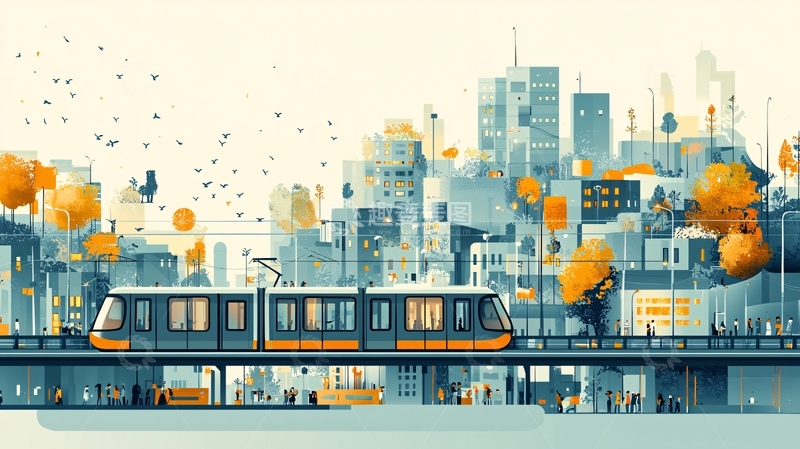 高清大图下载【趣麦麦图】城市轻轨列车景观