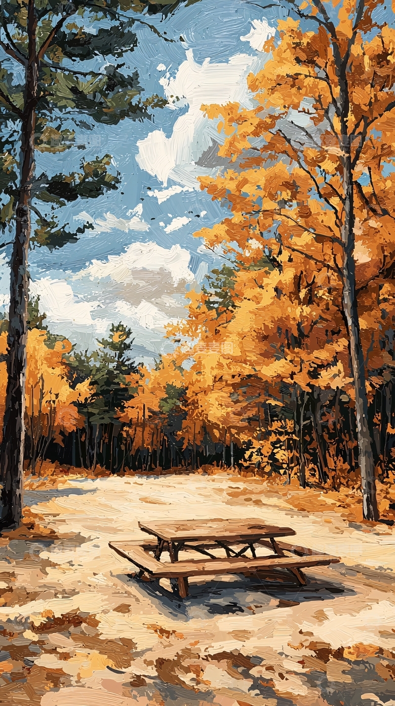 高清大图下载【趣麦麦图】秋日森林野餐桌