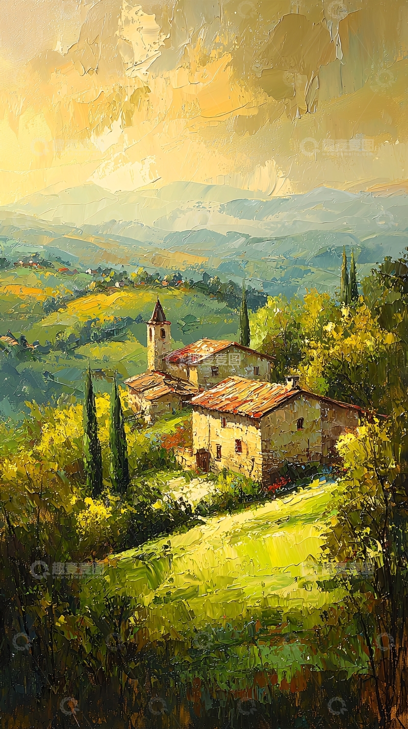 高清大图下载【趣麦麦图】田园风光油画风景