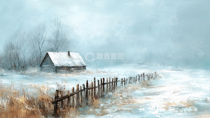 高清大图下载【趣麦麦图】冬日雪景乡村小屋