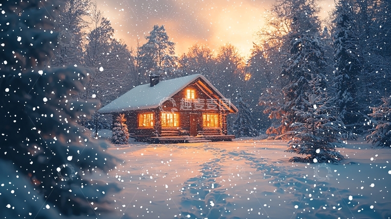 高清大图下载【趣麦麦图】雪夜森林小屋