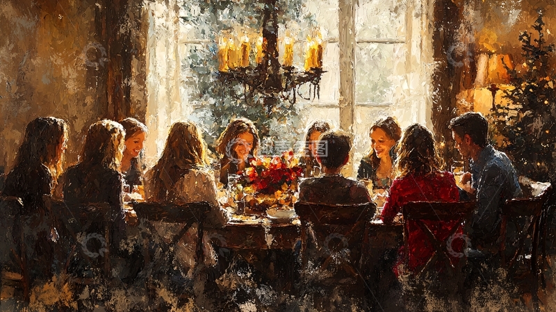 高清大图下载【趣麦麦图】温馨家庭圣诞晚餐