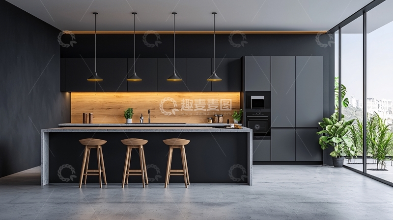 高清大图下载【趣麦麦图】现代黑色厨房