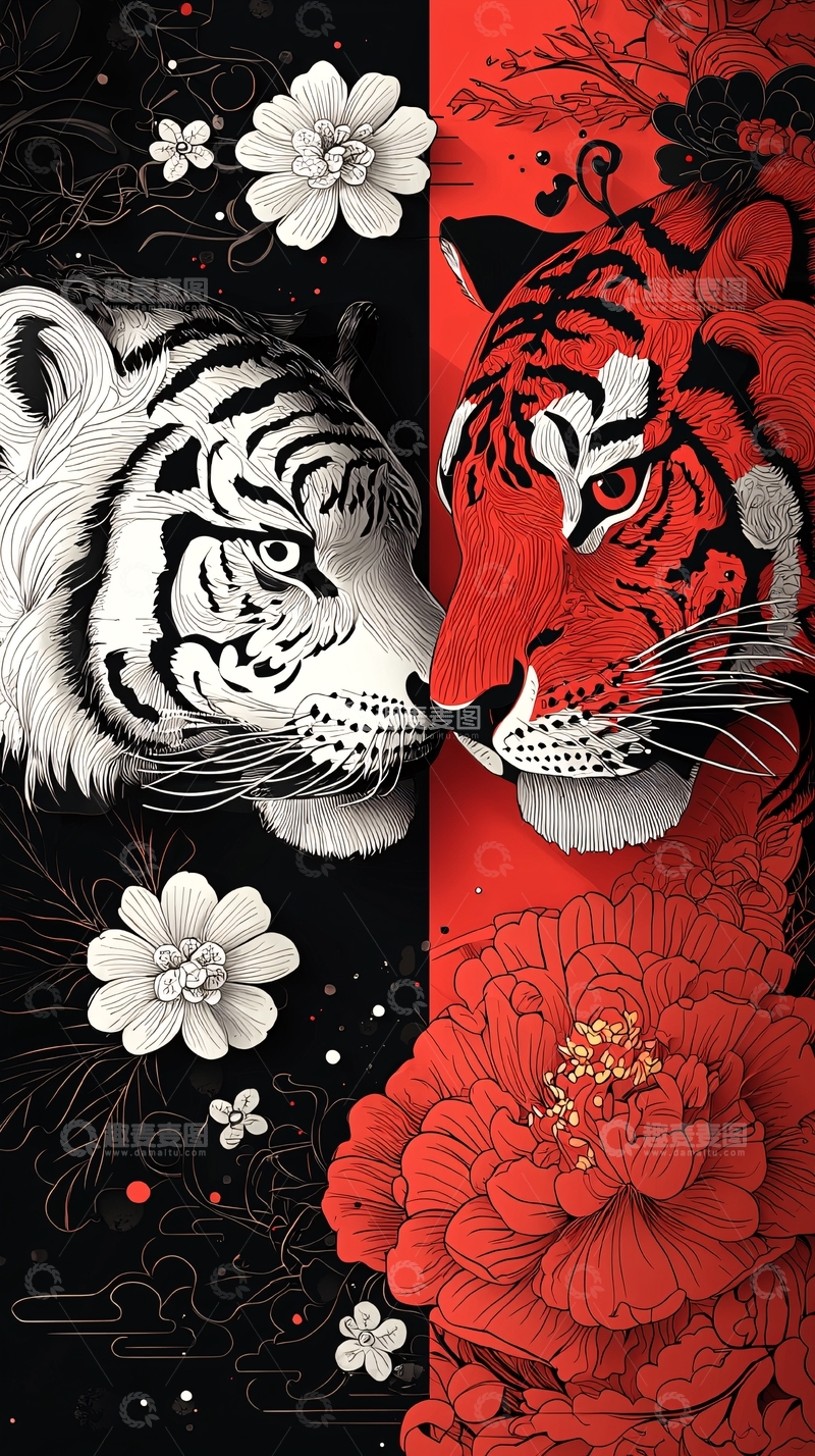 高清大图下载【趣麦麦图】黑白虎