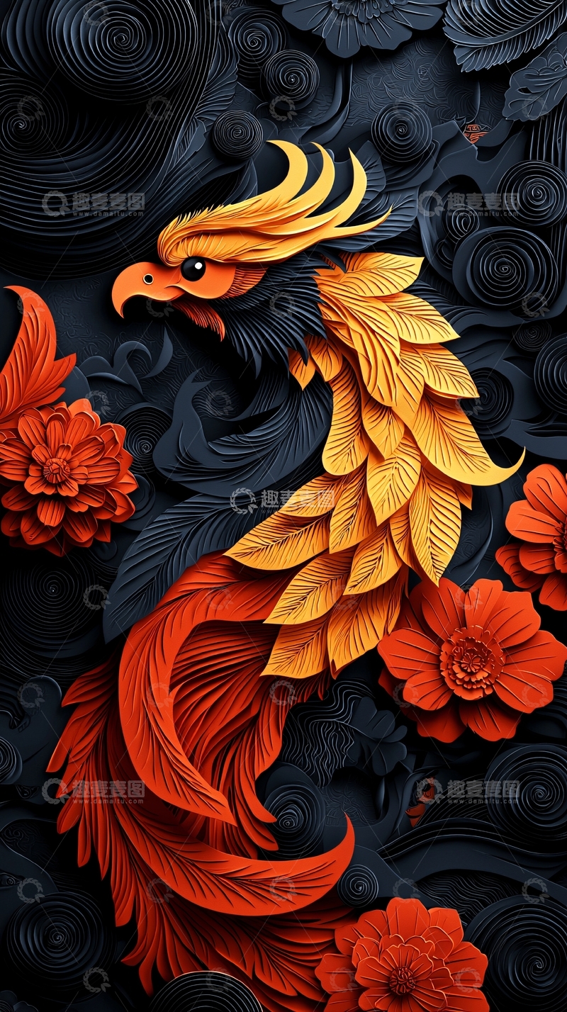 高清大图下载【趣麦麦图】纸艺凤凰