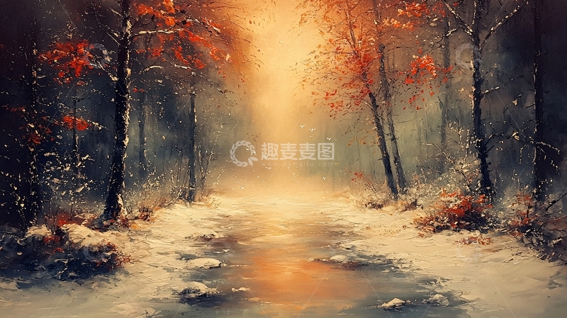 高清大图下载【趣麦麦图】冬日森林小溪