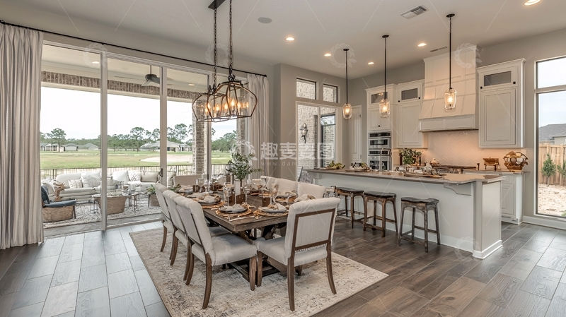 高清大图下载【趣麦麦图】现代美式开放式厨房餐厅