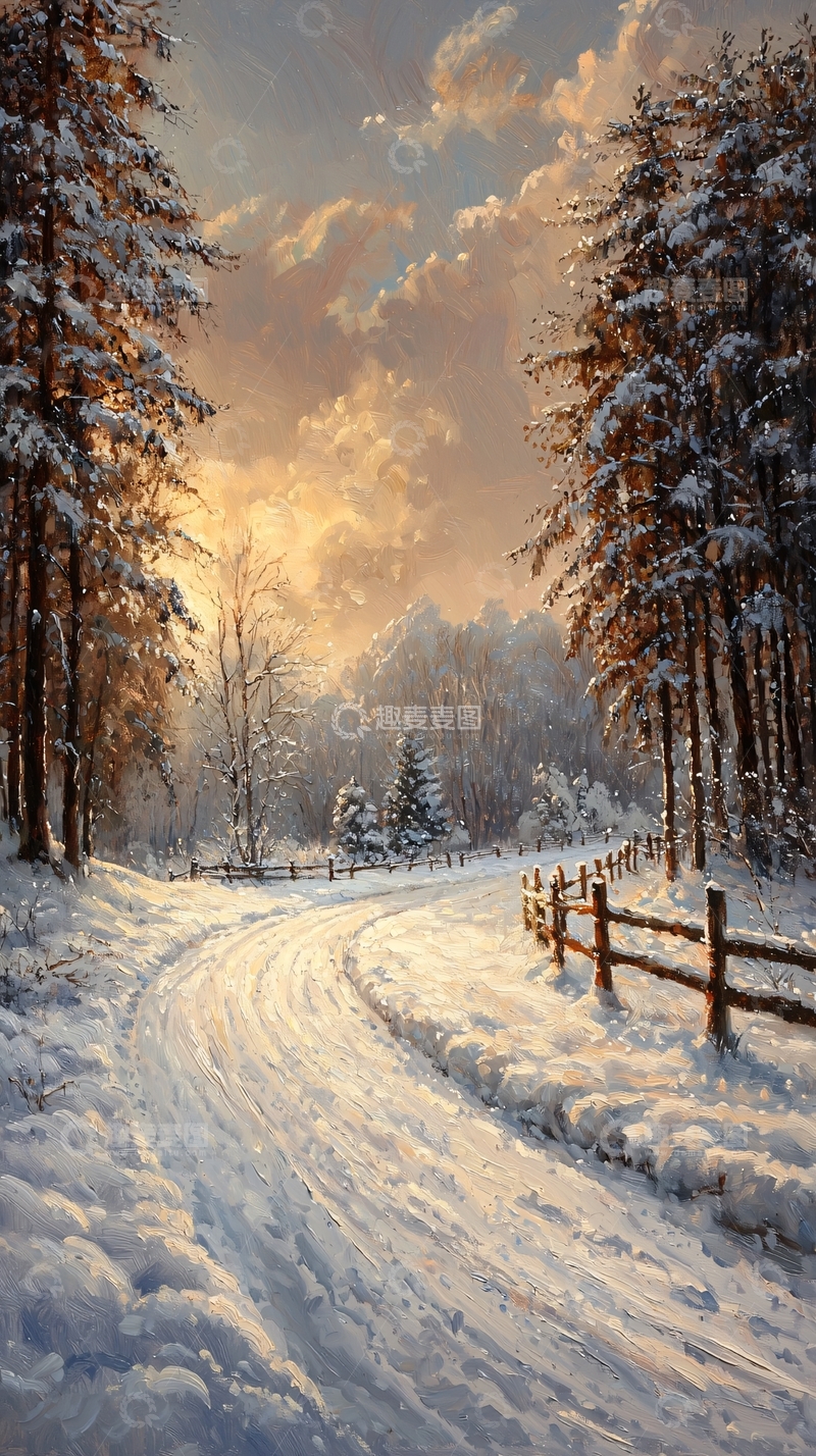 高清大图下载【趣麦麦图】冬季雪景森林小路