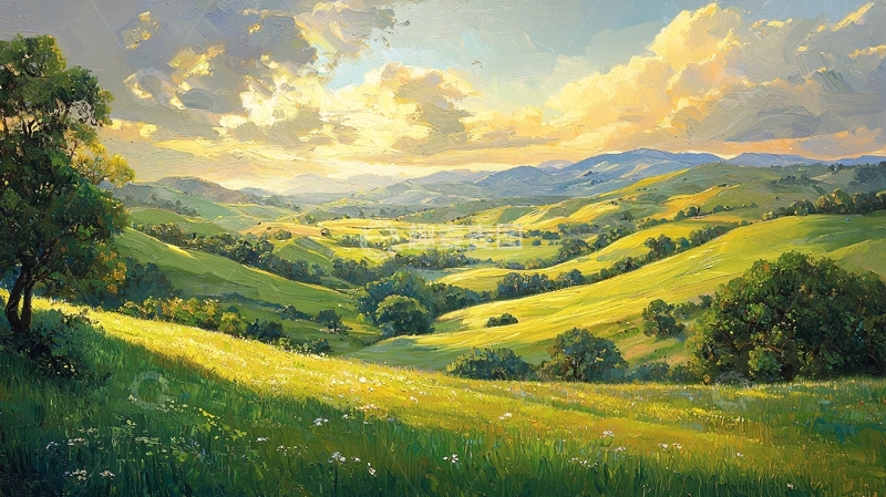 高清大图下载【趣麦麦图】阳光洒满山谷的田园风光