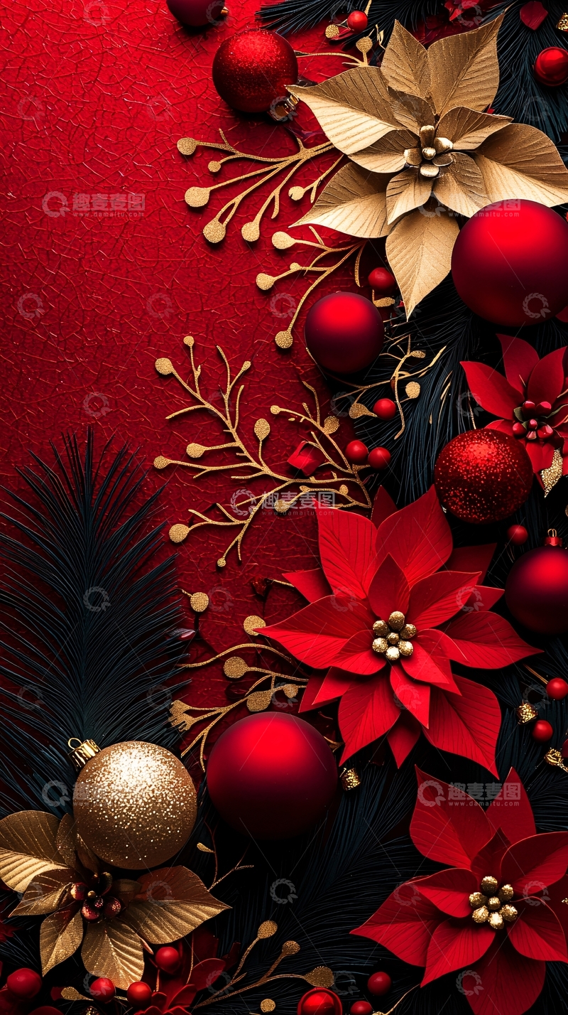 高清大图下载【趣麦麦图】红色金色圣诞装饰