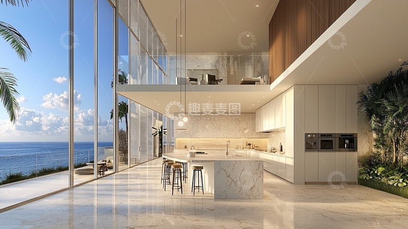 高清大图下载【趣麦麦图】现代海景别墅厨房