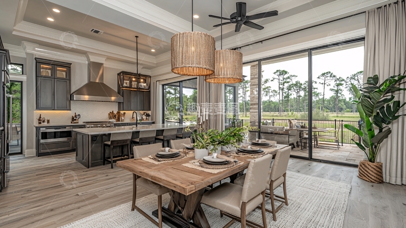 高清大图下载【趣麦麦图】温馨现代的厨房餐厅一体