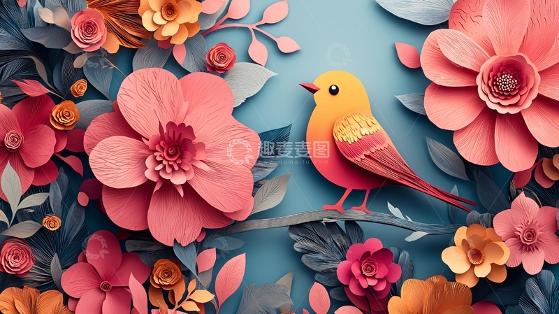 高清大图下载【趣麦麦图】纸艺花鸟
