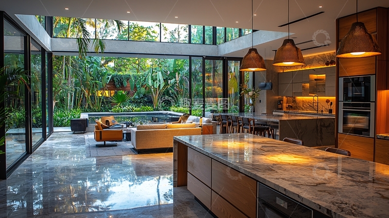 高清大图下载【趣麦麦图】开放式厨房连接客厅