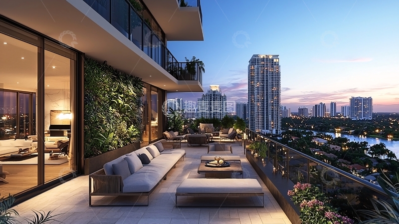 高清大图下载【趣麦麦图】高端公寓阳台夜景