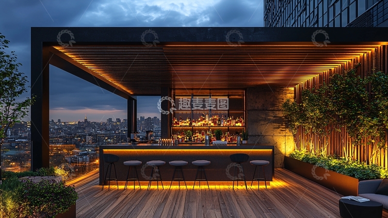 高清大图下载【趣麦麦图】夜景屋顶酒吧