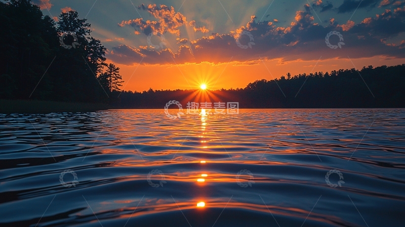 高清大图下载【趣麦麦图】湖面日落