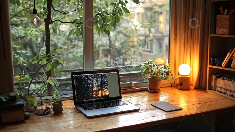 高清大图下载【趣麦麦图】窗边温暖的工作台