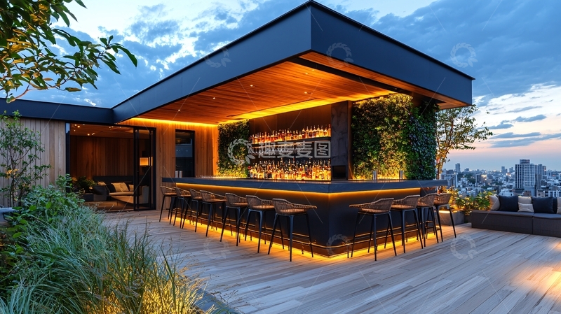 高清大图下载【趣麦麦图】屋顶酒吧夜景