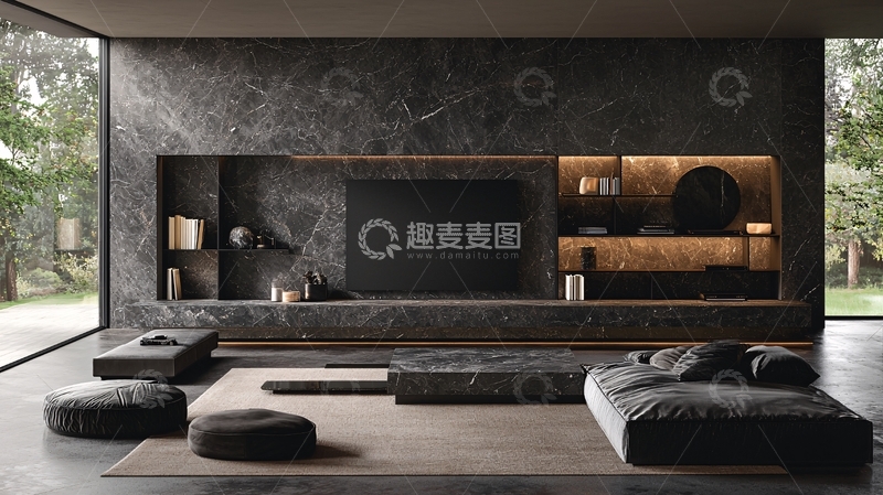 高清大图下载【趣麦麦图】极简现代客厅电视背景墙