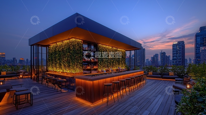 高清大图下载【趣麦麦图】夜景屋顶酒吧