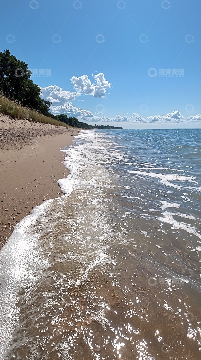高清大图下载【趣麦麦图】沙滩海浪蓝天白云