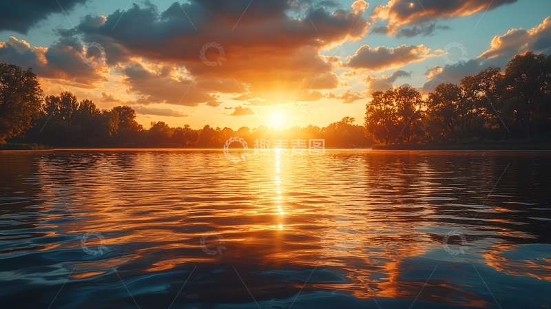 高清大图下载【趣麦麦图】日落湖面倒影